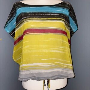 Striped Short Sleeve Women’s Blouse in Yellow and Teal